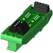 SCMPB04-3 - Dual channel backpanel  without cold junction compensation circuits and with DIN rail mounting hardware. Shipped fully assembled.