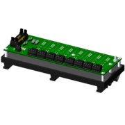 SCMPB06-2 - 8-channel backpanel with DIN rail mounting option. The backpanel is mounted on a plate which is captured by the SCMXBExx DIN rail mounting elements. Shipped fully assembled.